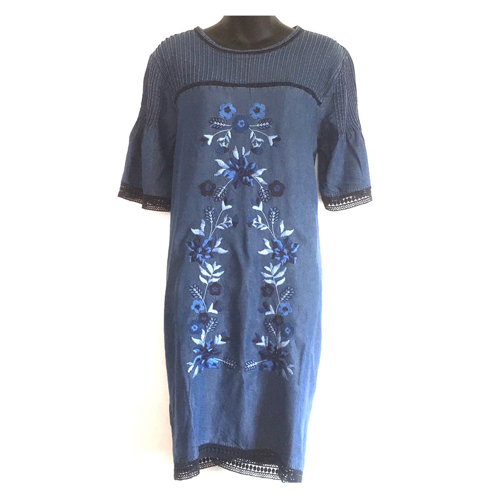 NANETTE LEPORE embroidered Tencel Chambray Dress - Picture 1 of 8